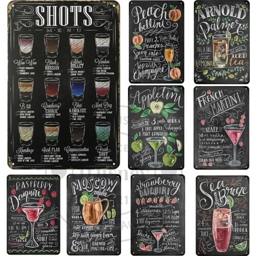 Vintage Gin & Tonic Tin Poster Wall Stickers Decoration Retro Cuba Mojito Cocktail Metal Plaque Sign Tiki Bar Kitchen Decor