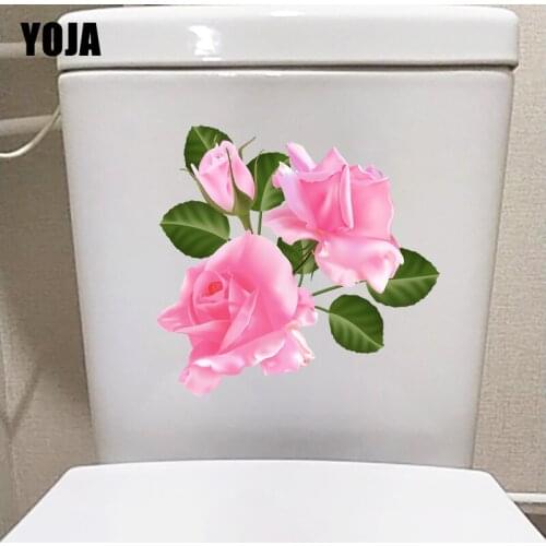 YOJA 22.6×21.6CM Pink Rose Romantic Bedroom Wall Decoration Fashion WC Toilet Stickers T1-2943