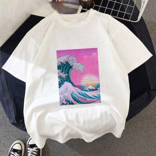 Color Painting Women Graphic Tee Loose O Neck Harajuku Style Ladies Tops Literary Style Short Sleeve White T-shirt