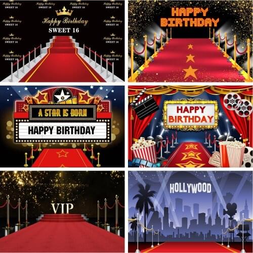 Laeacco Happy Sweet 16th Birthday Party Gold Crown Red Carpet Stage Family Shoot Portrait Photo Backgrounds Photography Backdrop
