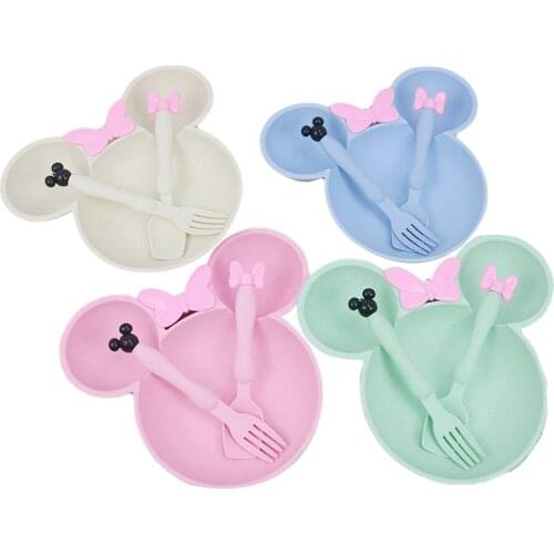 1 Set/3 Pcs Baby Tableware Wheat Straw Separate Design Cartoon Animal Pattern Bowls Non-slip Baby Food Trays