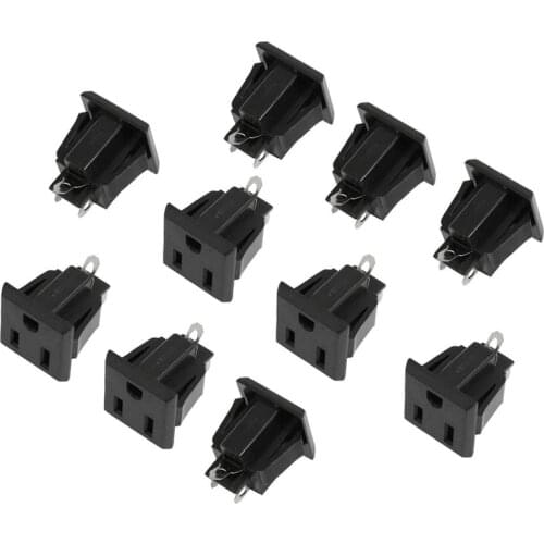 10Pcs Panel Mount 3 Pins Power Socket Plug Black Supply Adapter AC 125V 15A US Plug