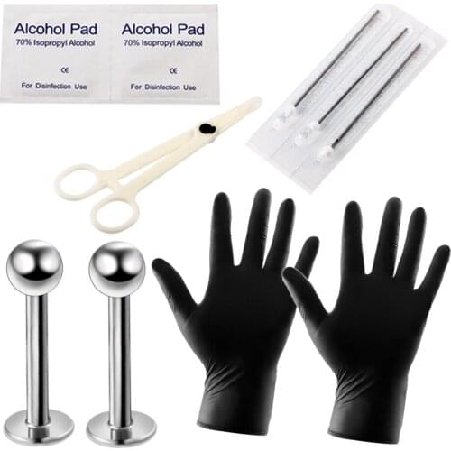 10Pcs Pro Body Piercing Tools Kit Jewelry Piercing Needle Diposable for Lip Labret Piercing Body Jewelry 1Set