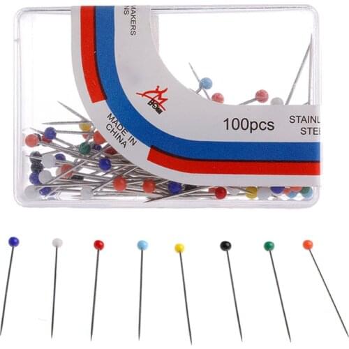 100Pcs Dressmaking Straight Pins Round Head Color Pearl Corsage Accessories -Y102