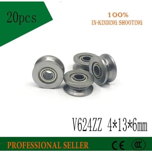 20pcs 624VV V V624ZZ carbon steel Groove Sealed Ball Bearings Vgroove 4X13X6mm 2~2.5mm deep 4*13*6 mm