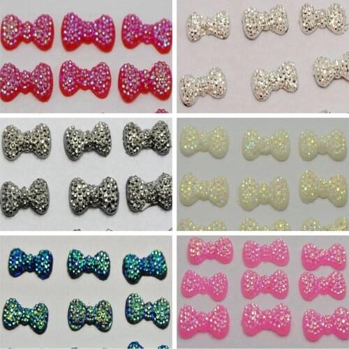 200 Flatback Resin Bowknot Bows Dotted Rhinestone Cabochon 13X7mm Color Choice