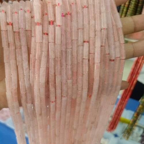 4x13mm Cylinder No Dyed Natural Rose Quartzs Stone Beads For Jewelry Making Tube Shape Loose Stone Beads DIY Accessories 15