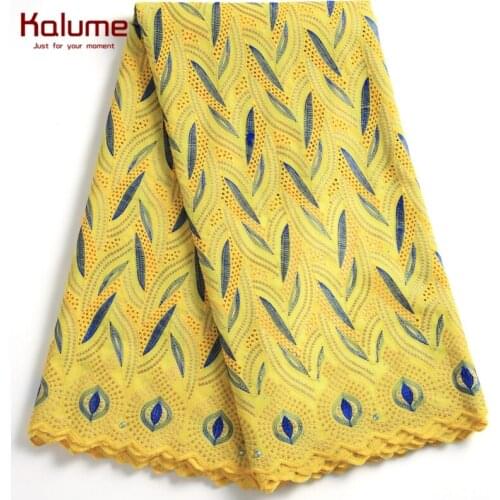 Kalume 2021 Men Women African Lace Fabric High Quality Nigerian Swiss Voile Cotton Lace Fabric With Stones For Dress Party F2266