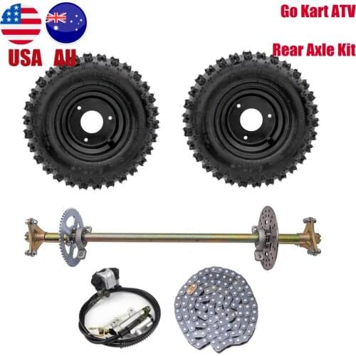 Karting Accessories Go Kart Rear Axle Assembly Kit with 2pcs 4.10-6 Wheels Brake Pads T8F Drive Chain For Mini Kids ATV QUAD