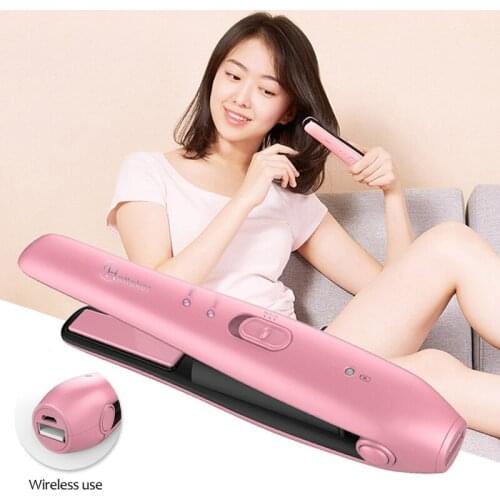 Wireless Hair Straightener 2 In 1 Rechargeable Curling Iron Mini Hair Curler Flat Iron Hair Styling Tool As Power Bank 40D