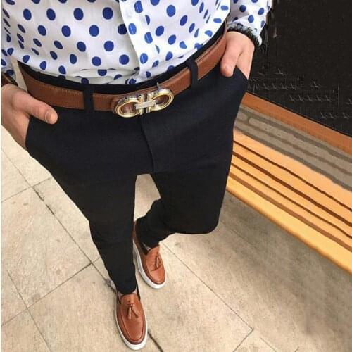 Fashion Mens Pencil Pants Formal Skinny Business Slim Fit Suit Pants Stretch Slacks Office Casual Suit Trousers