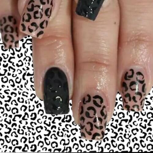 Black/white sexy leopard print nail film transfer slider sticker animal star glue nail wrap applique 3D decoration manicure