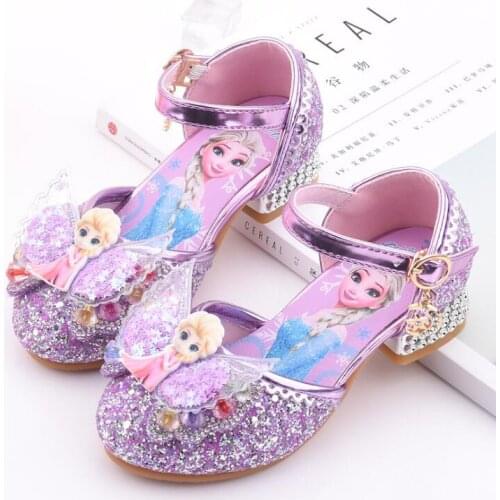 Disney Girls Party Sandals Elsa Princess Shoes Leather Glitter Crystals Rhinestones Knot Kids Shoes Frozen sneaker children