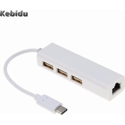 Kebidu USB Ethernet Adapter USB 2.0 3 Port Network Port usb to rj45 lan Wired Network Adapter USB Splitter For Macbook