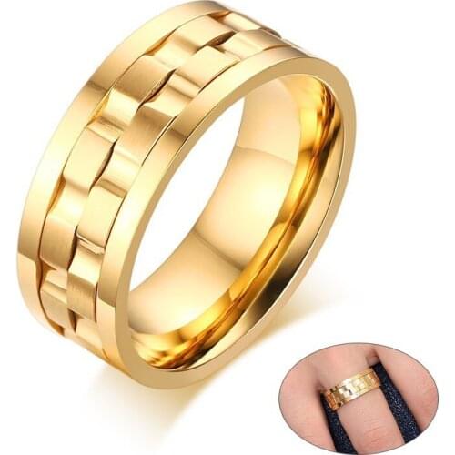 Stylish Mens Spinner Ring Rotatable Wedding Band Round Rings 9 mm Gold and Silver Color Tone Gents Party Jewelry Drop Shipping