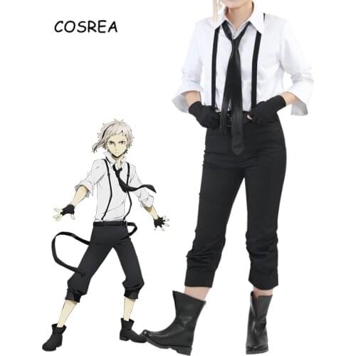 Anime Bungo Stray Dogs Atsushi Nakajima Cosplay Costumes Wigs Shirts Pants Tie Gloves Set Mens Clothing Disfraz Women Uniform
