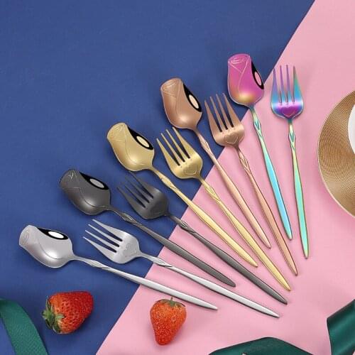 Stainless Steel Creative Rose Stirring Spoons Dinnerware Coffee Fruit Dessert Fork Teaspoon Tableware Kitchen Accessories