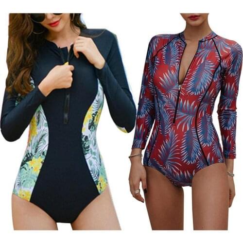 Swimsuit One-piece Sun Protection Zipper Design Women Surfing Swimwear for Swimming