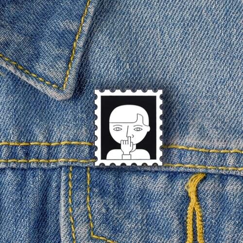Stamp Border Punk Brooch Black And White Color Man Head Badge Brooch Enamel Lapel Pin Gothic Pins For Women And Men