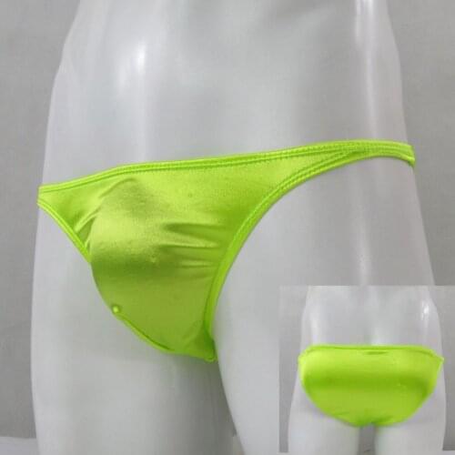 G377Y Mens String Bikini Posing Tanga Front Pouch Moderate Back Shiny Satin Knit mens underwear