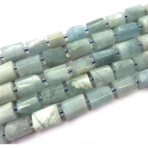 Natural Blue Aquamarines Stone Beads Column Barrel Spacer DIY Loose Beads For Jewelry Making Beads Accessories Women Necklace