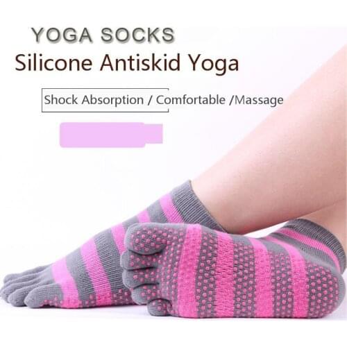 New Breathable Anti-Slip Massage High Elastic Women Yoga Socks Ankle Grip Durable Stripe Five Fingers Cotton Full Toe Yoga Socks
