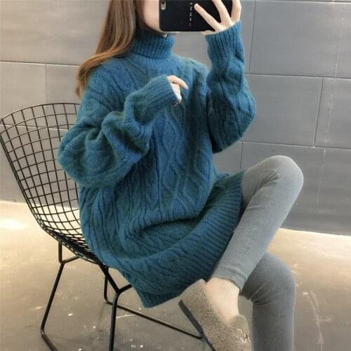 2021 Autumn Winter New Pullover Women Turtleneck Knitted Sweater Korean Mid-Length Casual Pull Femme Loose Female Tops Tide G728