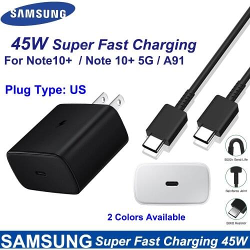 Original Samsung Super Fast Charger 45W PD Quick Adapter Type C Cable For Galaxy S20 Ultra S10 Plus S10E Note 10 Pro A81 A91 A70