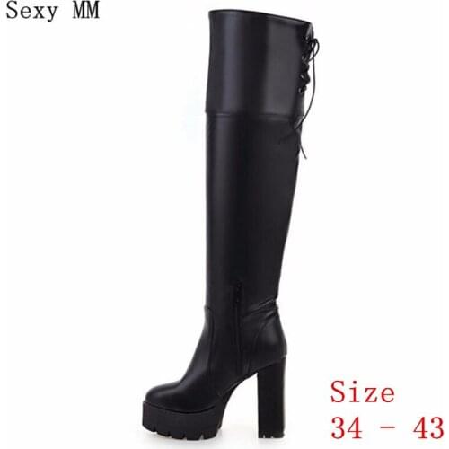 Autumn Winter Warm Platform High Heels Boots Women Over-the-Knee Boots Stretch Woman Thigh High Boots Plus Size 34-40.41.42.43