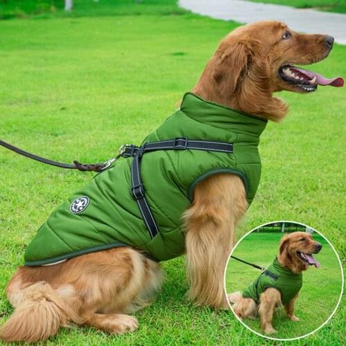 Autumn Winter Outdoor Warm Waterproof Jacket Coat With Harness For Pet Dog Comfy Cotton Apparel Padded Vest Coat Dog Accessories