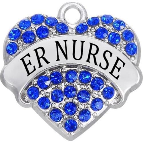 Double Nose Metal Alloy Crystal Heart ER Nurse Charms Pendants Graduate Doctor Nurse Souvenir Gift DIY Jewelry Accessory Finding