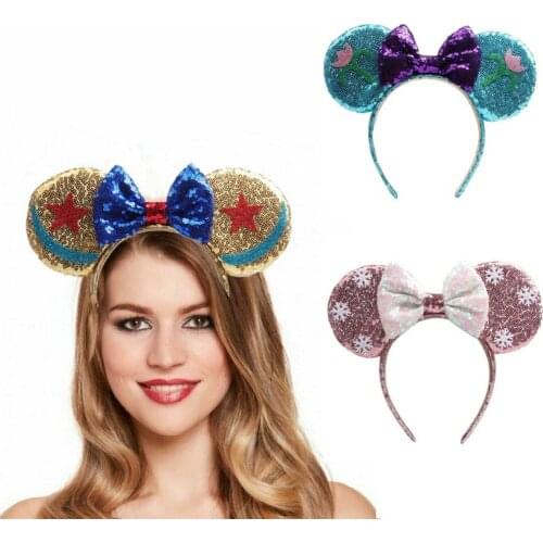 Feverbary Cute Girls Ear Headband Adult Kids Sequin Bow Ears Hair Band Dress Up Birthday Party Show Costumes