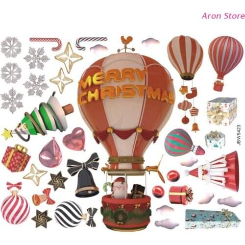Christmas Decoration Wall Stickers Hot Air Balloon Xmas Tree Pattern Stickers