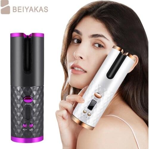Cordless automatic ceramic LCD display curler curling wave USB charging rotating curling styling tool
