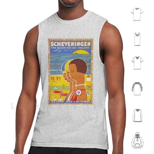 Scheveningen , The Hague , Netherlands , Colorful Vintage Travel Poster tank tops vest 100% Cotton Scheveningen The Hague