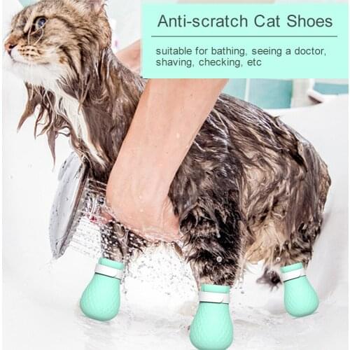 Silicone Anti-scratch Cat Shoes for Cat to Bathe Dog Pet Shoes Adjustable Pet Paw Protector for Bathing 4PCS/Set Cat Shoes
