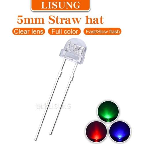 1000pcs/bag 4.8mm Straw Hat RGB Led f5 Round 2 Legs clear lens Colorful Fast Flashing Slow Flashing High Luminous Diode