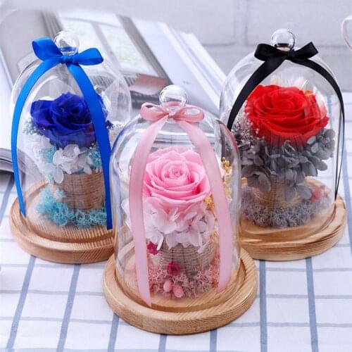Glass Cover Preserved Fresh Rose Eternal Dired Flowers For Wedding Marriage Home Party Decoration ValentineS Day Gift Nature