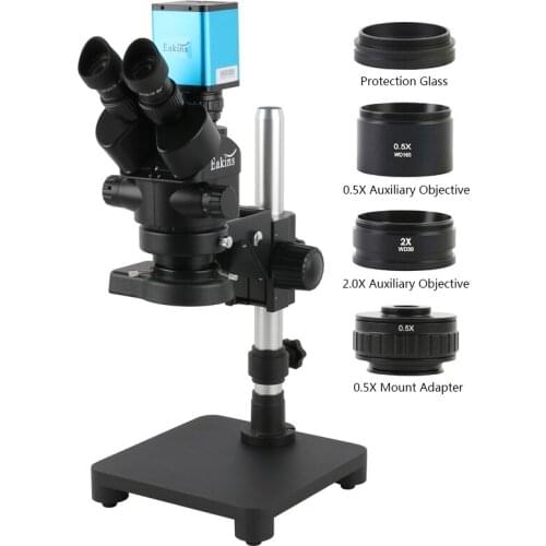 3.5X-90X Simul-Focal Stereo Microscope Trinocular Microscope + Single Arm Stand + 4K 1080P HDMI VGA USB Video Microscope Camera