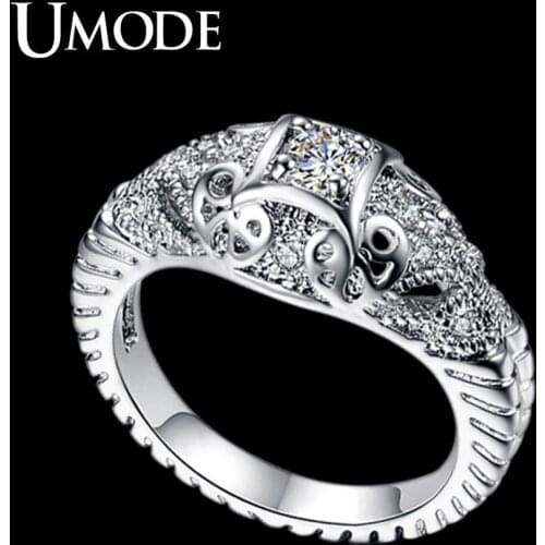 UMODE AAA+ Grade Round Simulated CZ Stone Double Elephants Rings For Women Fine Carve Jewelry For Christmas UR0137