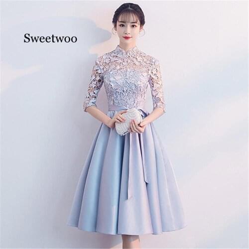 SWEETWOO Party Formal Cheongsam Sexy Lace Collar Gown Elegant Bowknot Qipao Vestidos