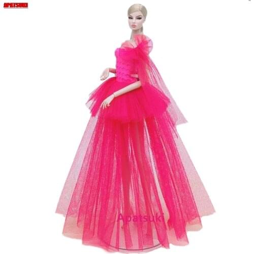 Hot Pink Multi-layer Wedding Dresses For Barbie Clothes Fashion Doll Outfits Dress 1/6 BJD Dolls Accessories Kids Toys