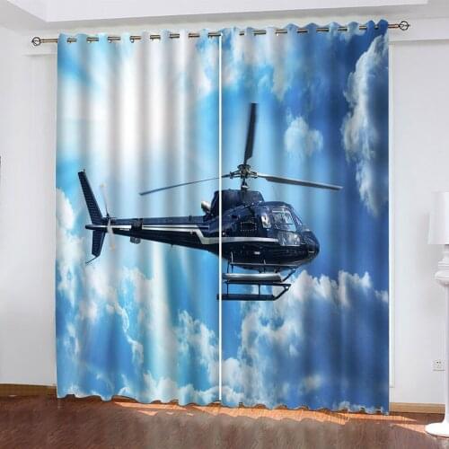 Helicopter In The Sky Curtains Natural Landscape 3D Printing Curtain Set Bathroom Living Room Bedroom Home Decor