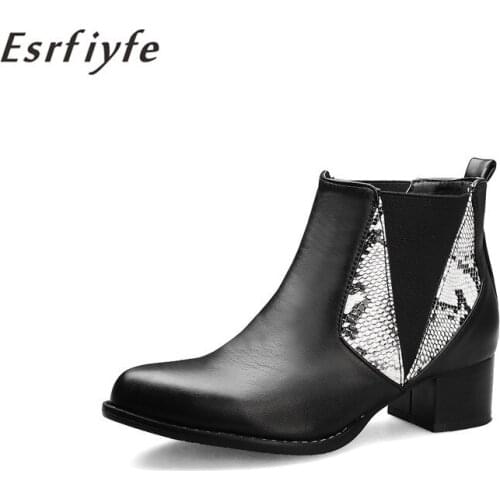 ESRFIYFE 2020 New Autumn Winter Women Ankle Boots Fashion Thick Heel Round Toe Shoes Woman Serpentine Maryin Boots Western Boots