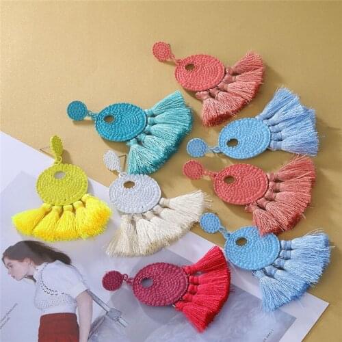 ALIUTOM Fashion Bohemian Tassel Crystal Long Drop Earrings for Women Silk Fabric Dangle Tassel Fringed Earring Women Jewelry