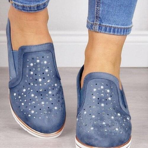 Woman spring autumn loafer light weight platform casual shoes Rhinestone Shining women shoes silver color