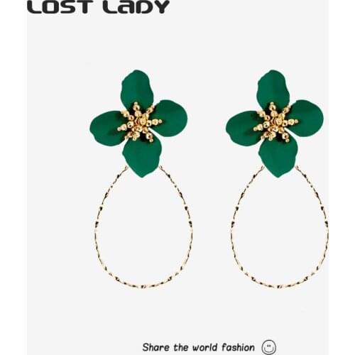 Lost Lady Flower Hoop Earrings Hollow Geometric Round Earrings for Women Trendy Earrings Jewelry Girl Party Accessories