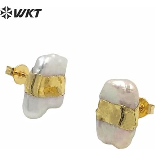 WT-E569 natural irregular freshwater pearl Earring gold electroplated Earrings women cute Earrings Jewelry