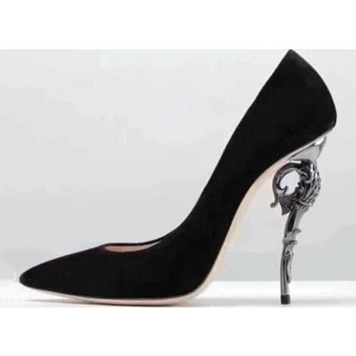 Luxury Flower Metal Heels Gladiator Woman Silk Pumps Pointed Toe Slip-on Shallow Women Dress Shoes Real Photos 7 Colors