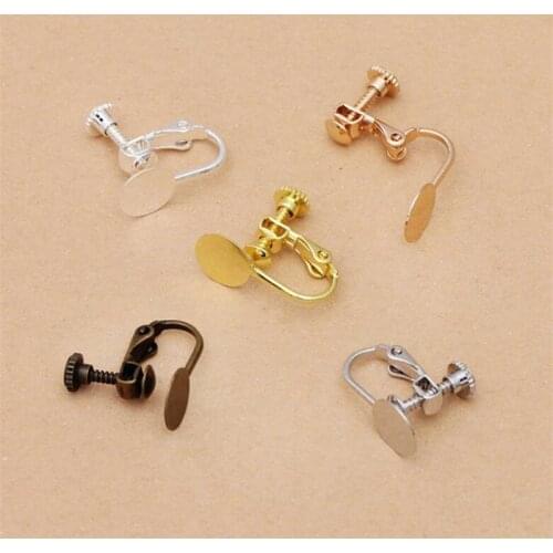 BASEHOME 10pcs Screw Ear Clip Earring Settings 8mm Cabochon Base blank Bezel Fit DIY Ear Jewelry Making